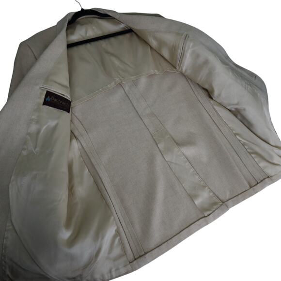 Bachrach Mens Elbow Patch Sport Coat Blazer Jacket Size L Cream Leather Buttons - Picture 9 of 14